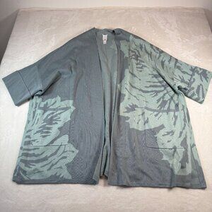 Marla Wynne Jacquard Knit Kimono L Leaf Topper Cardigan Open Front Pockets Heavy